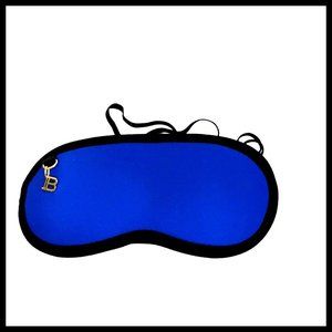 Balmain Paris Sleeping Mask Cobalt Blue Neoprene Padded Logo Gold Tone Charm New